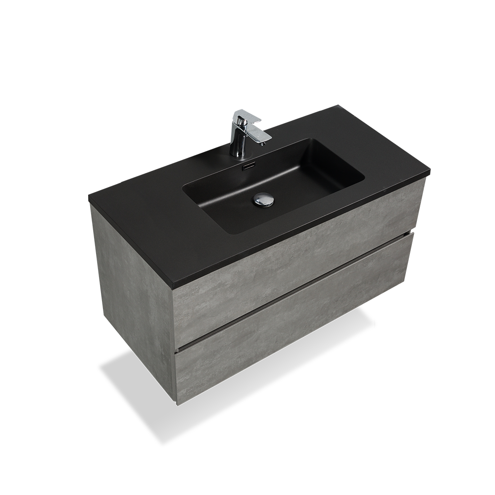 24" Bath Vanity in Cement Gray with Black Vanity Top with Black Basin