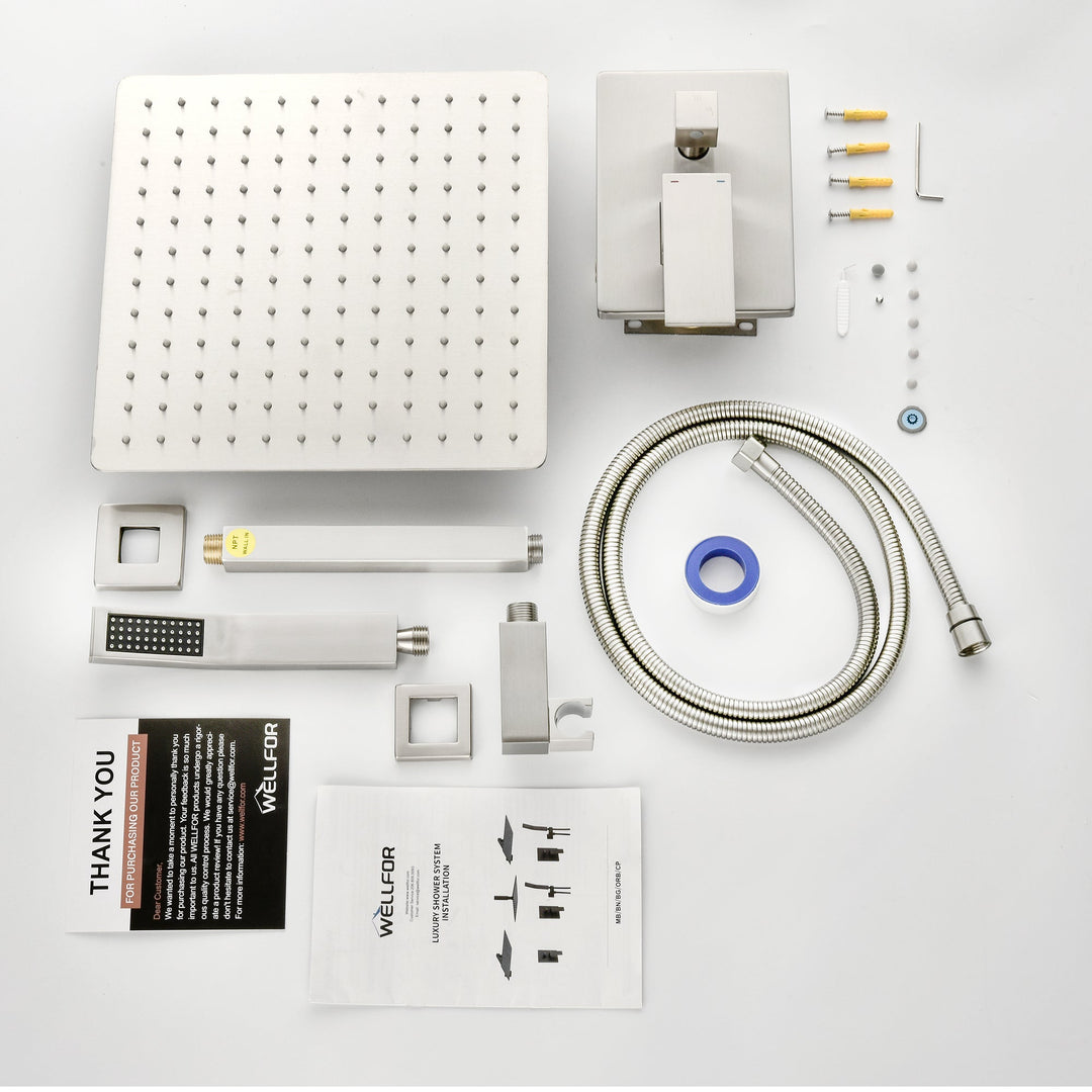 12-in Rain Shower System Dual Head Waterfall Built-In Shower System with 2-way Diverter