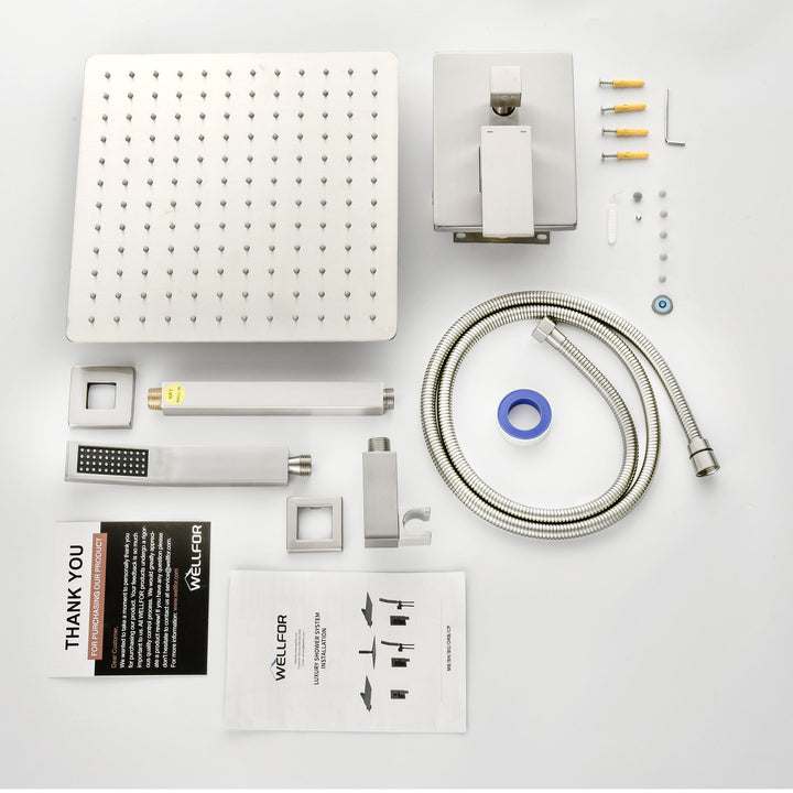 12-in Rain Shower System Dual Head Waterfall Built-In Shower System with 2-way Diverter