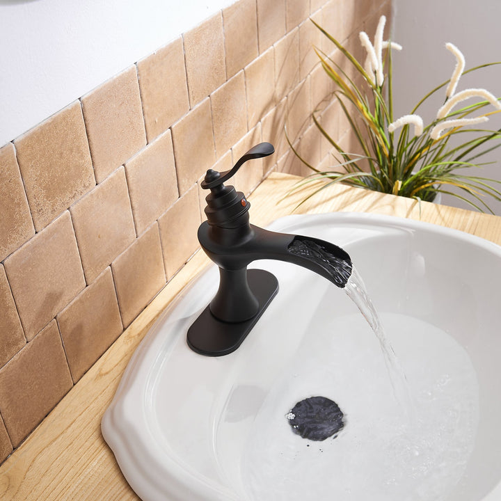 Single Handle Single Hole Bathroom Faucet Pop-Up Drain Included and Supply Lines