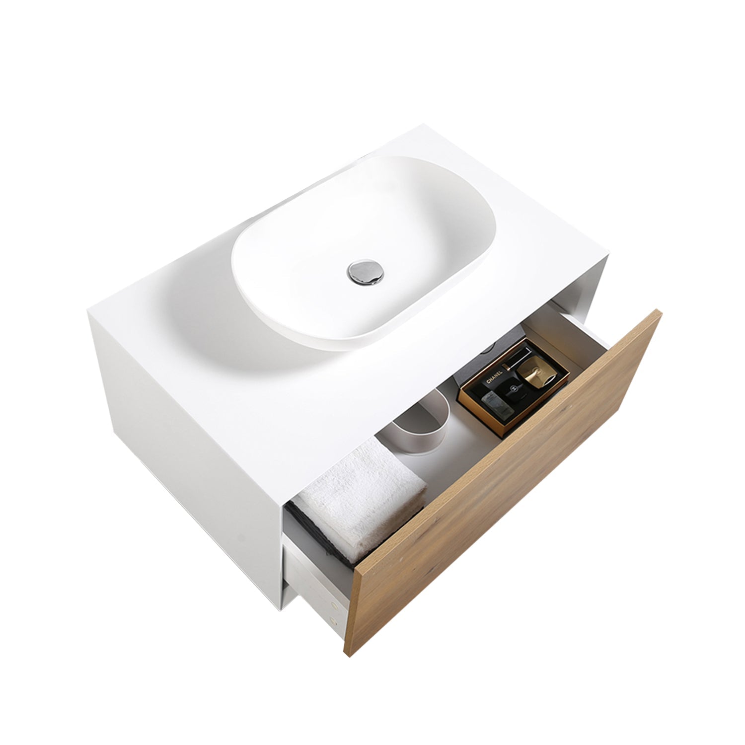 36" Bath Vanity in Natural and White with White Vanity Top with White Basin