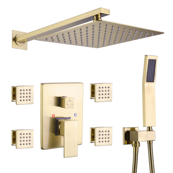 10 inch Shower Faucet Set with 4 PCS Shower Body Sprayer Jets