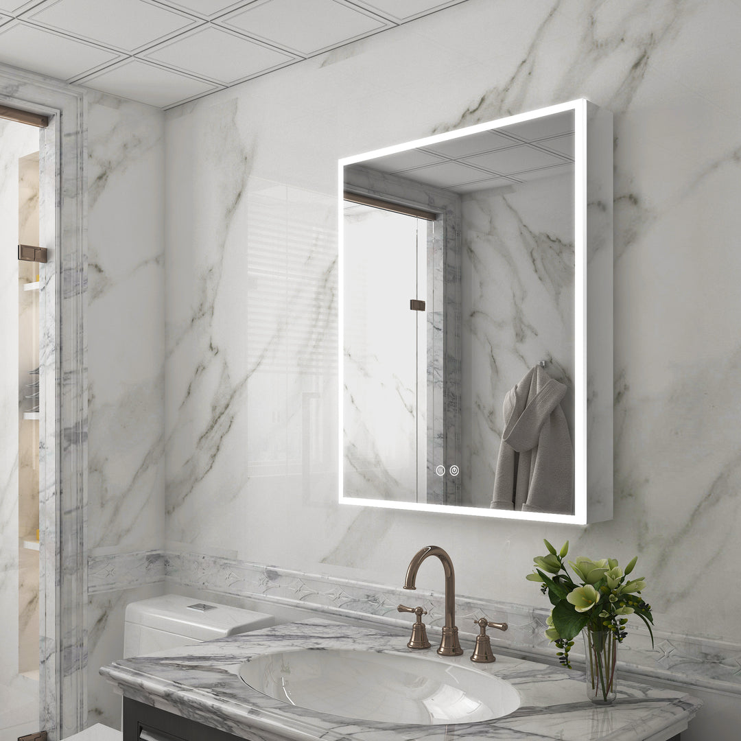 24 in. x 30 in. Rectangular Recessed/Surface Mount Left Medicine Cabinet with Mirror and LED Light