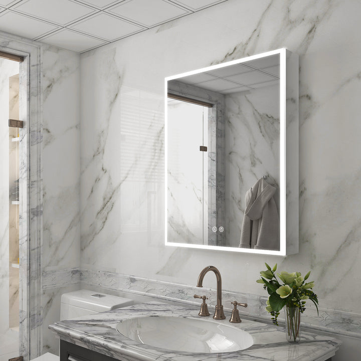 24 in. x 30 in. Rectangular Recessed/Surface Mount Left Medicine Cabinet with Mirror and LED Light