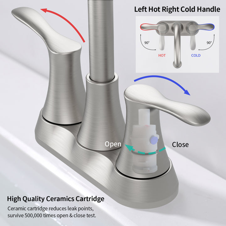 Brushed Nickel 4" 2-Handle Centerset Basin Bathroom Faucet