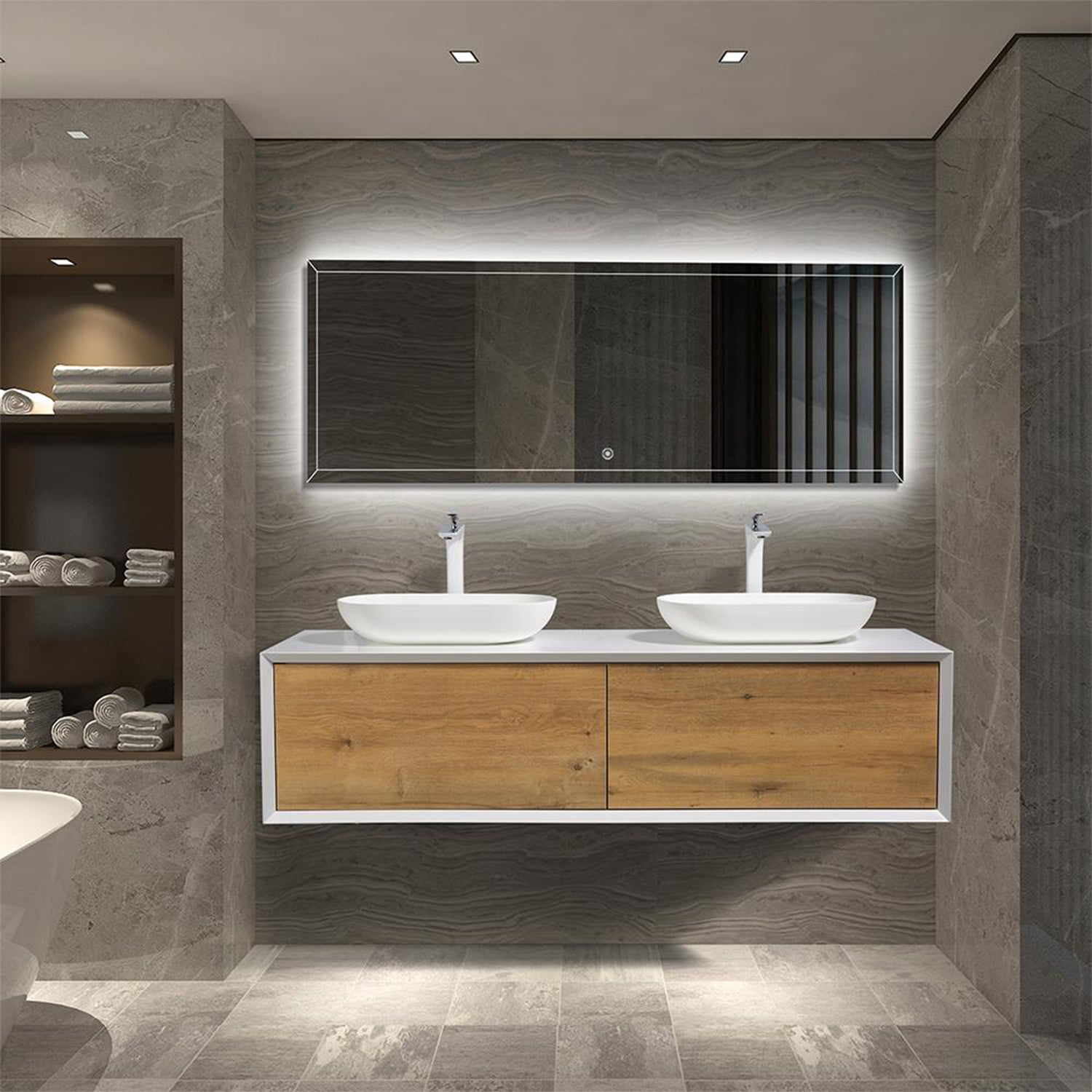 36" Bath Vanity in Natural and White with White Vanity Top with White Basin