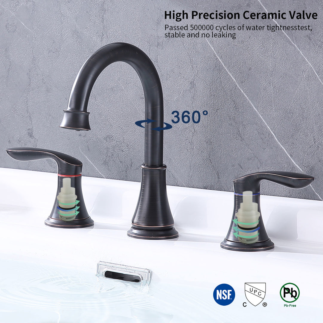 2-Handle 8 inch Widespread Bathroom Sink Faucet Lavatory Faucet 3 Hole With Pop Up Drain Assembly