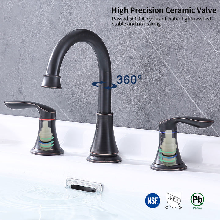 2-Handle 8 inch Widespread Bathroom Sink Faucet Lavatory Faucet 3 Hole With Pop Up Drain Assembly