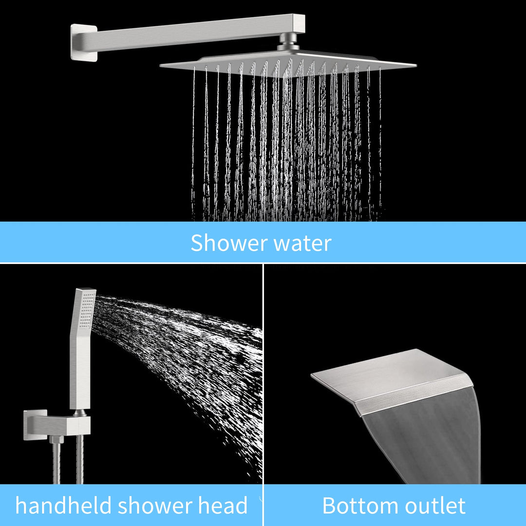 10 inch Rain Mixer Shower Faucet Set with Waterfall Tub Spout