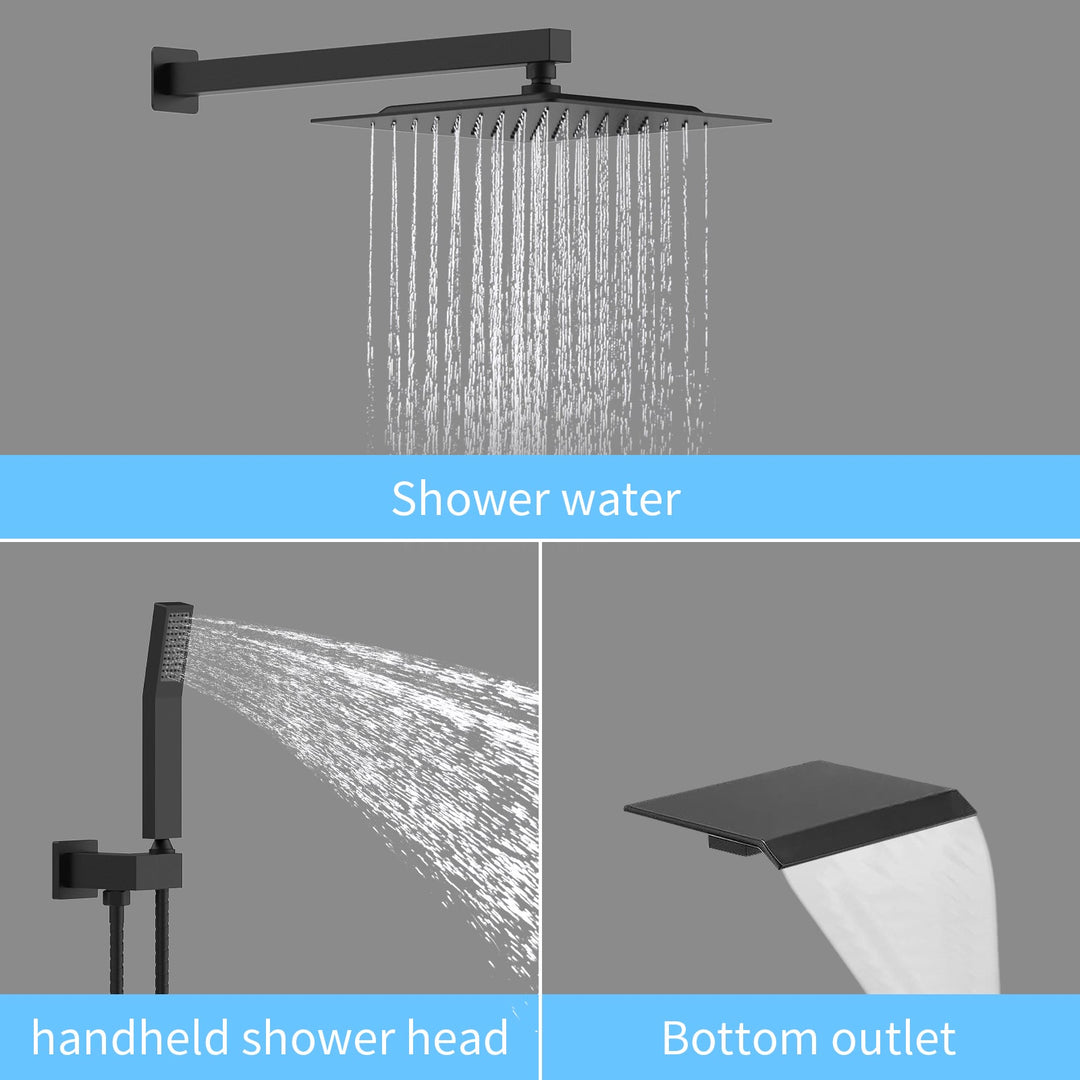 10 inch Rain Mixer Shower Faucet Set with Waterfall Tub Spout