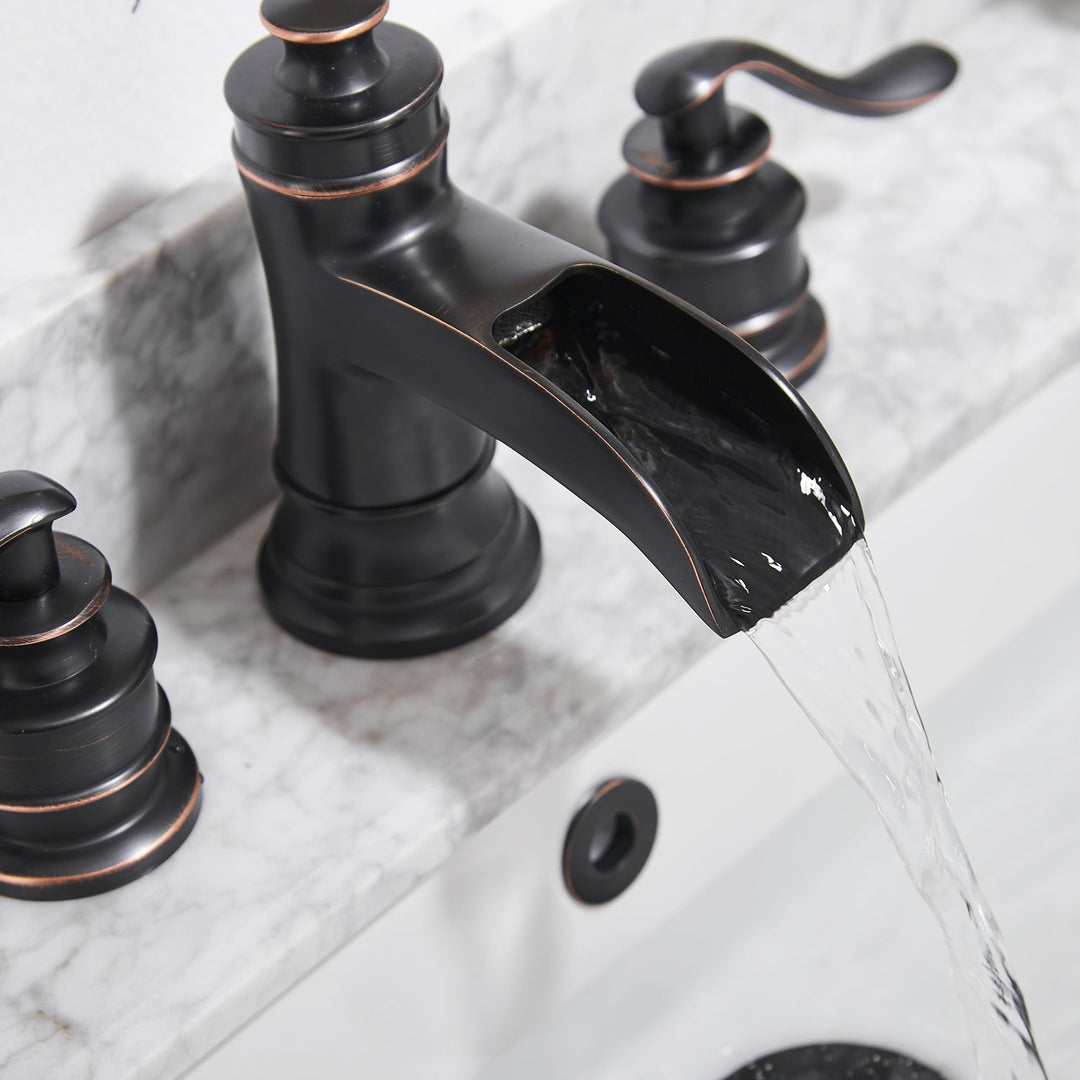 8 in. Widespread Retro Waterfall Double Handle Bathroom Faucet with Pop-up Drain in Oil Rubbed Bronze (Valve Included)