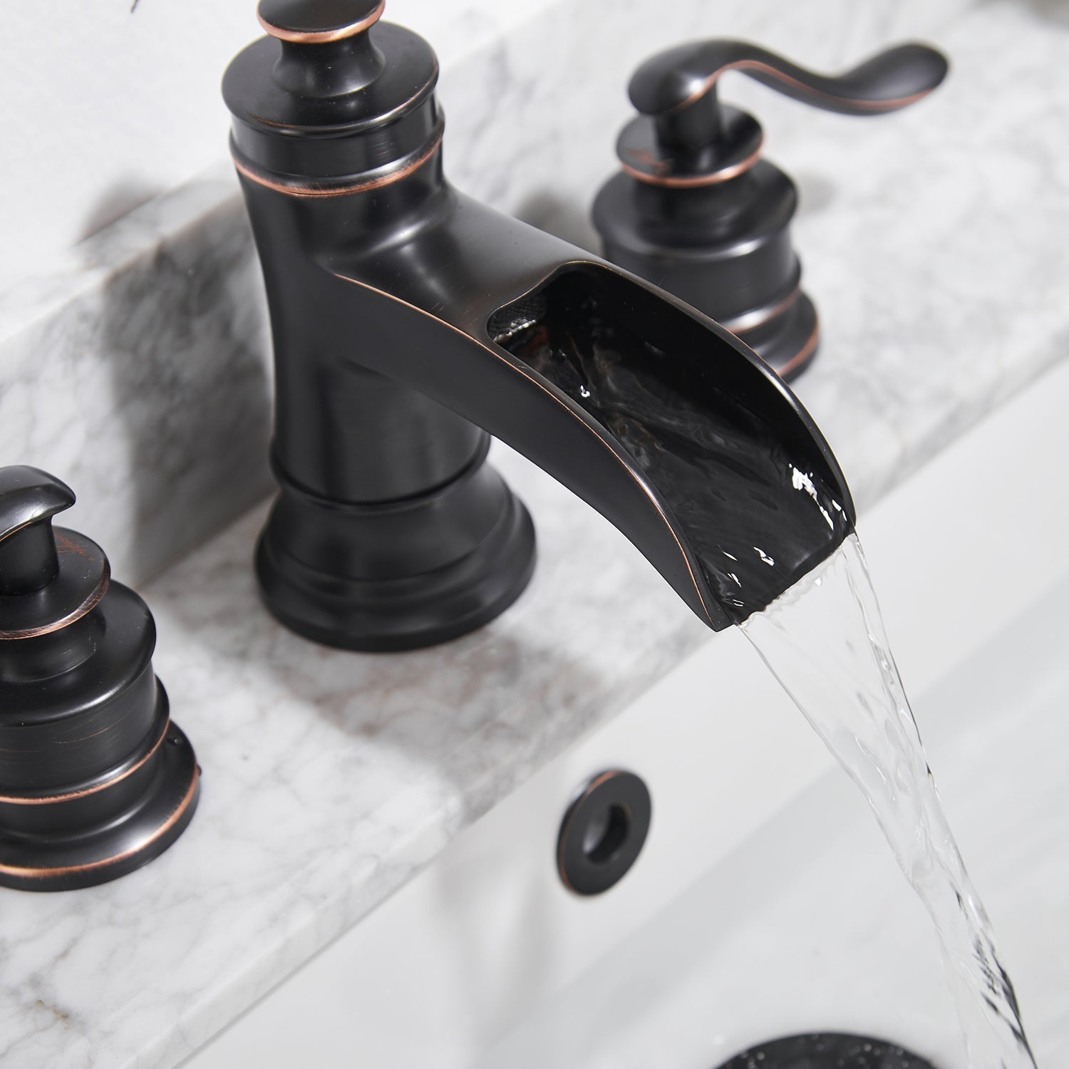 8 in. Widespread Retro Waterfall Double Handle Bathroom Faucet with Pop-up Drain in Oil Rubbed Bronze (Valve Included)