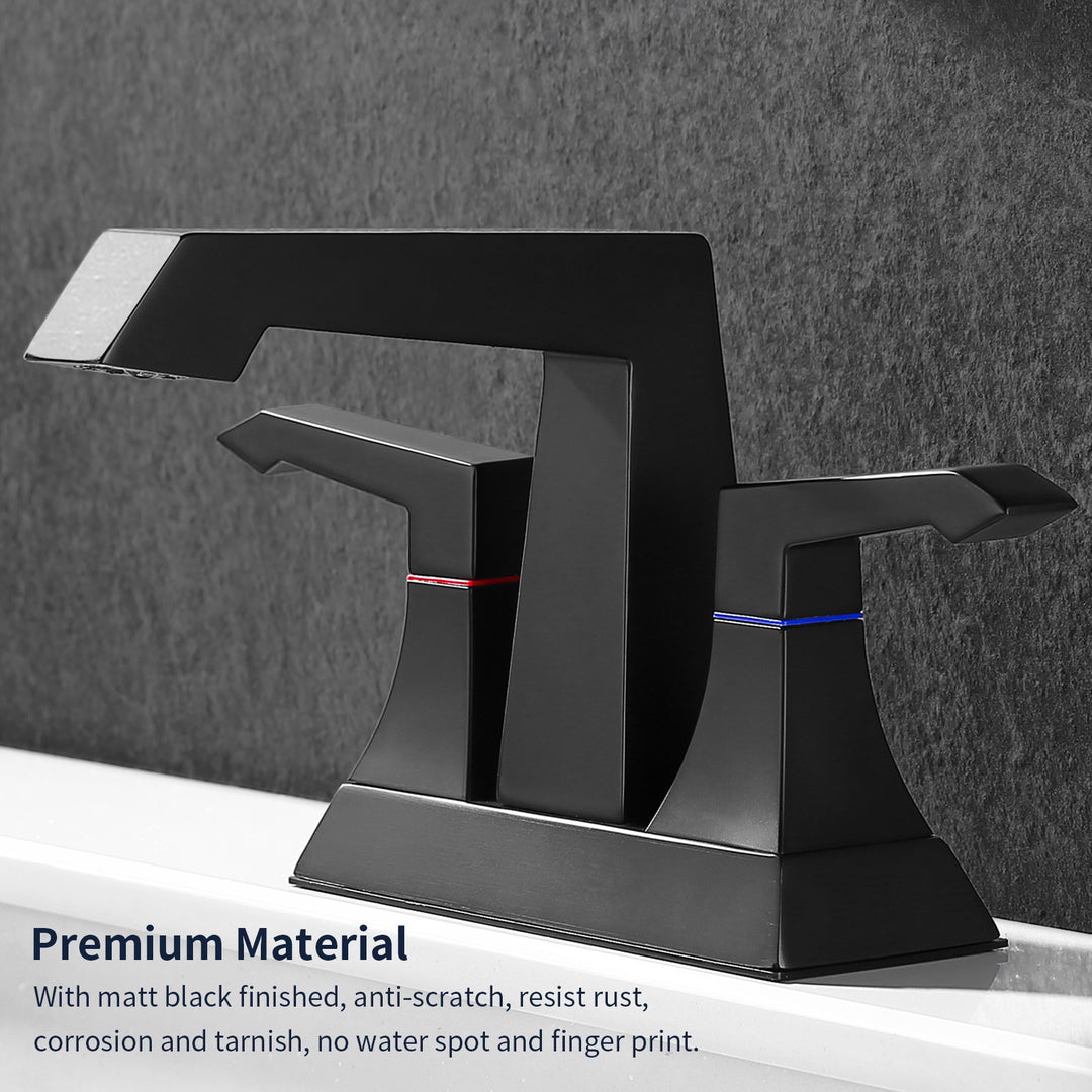 2-Handle Heavy Duty Bathroom Faucet with Drain and Supply Kits, Modern Style Lavatory Deck Mounted Faucet