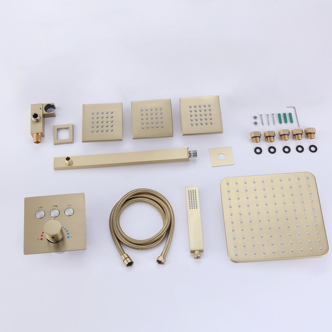 10 inch Thermostatic Rainfall Shower System With 3 PCS Body Jets Mixer Set