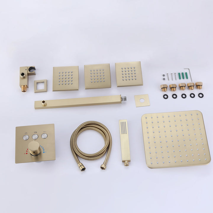 10 inch Thermostatic Rainfall Shower System With 3 PCS Body Jets Mixer Set