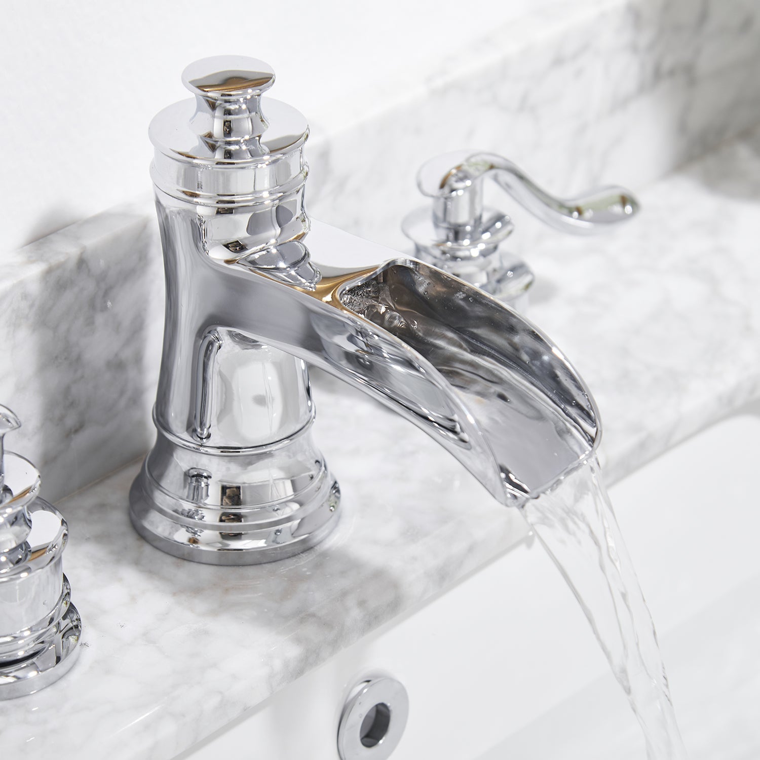 8 in. Widespread Double Handle Bathroom Faucet and Waterfall Shining