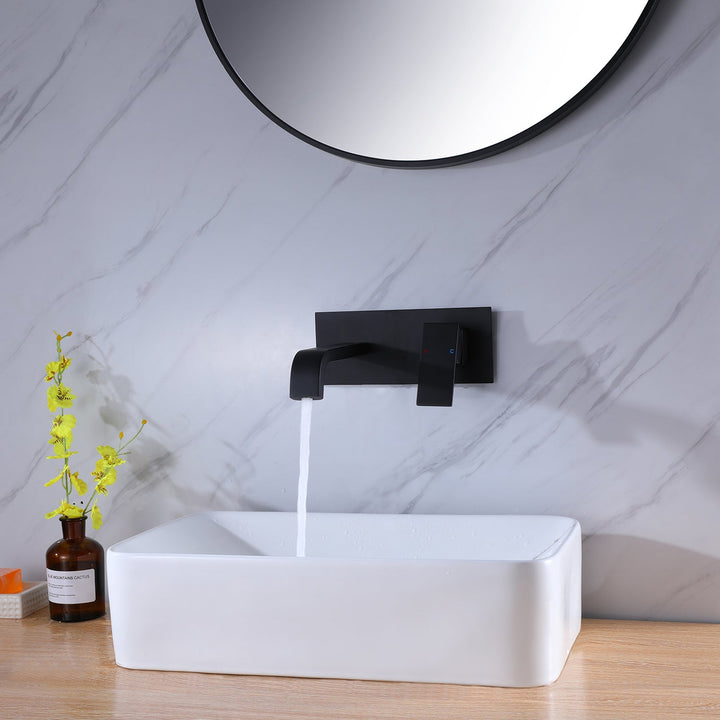 Single-Handle Wall Mounted Faucet with Cover Plate in Matte Black