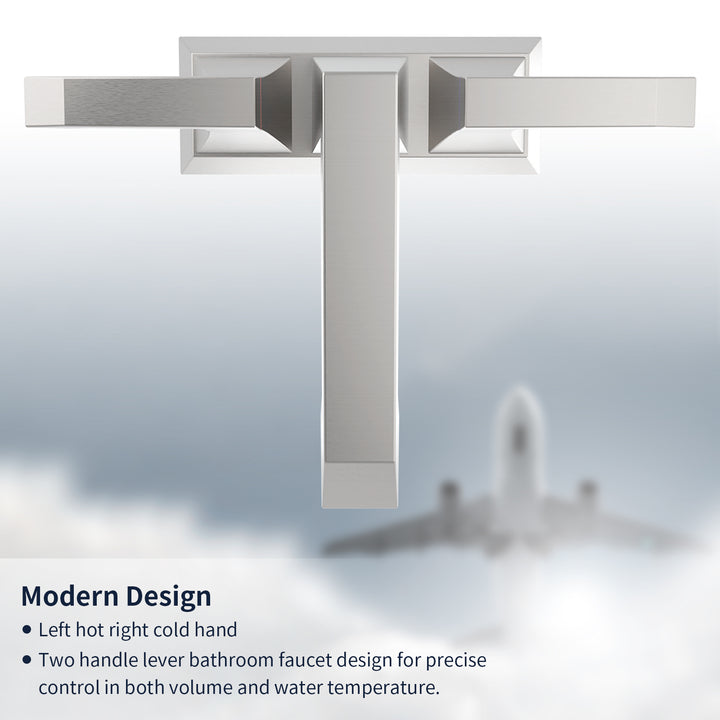 2-Handle Heavy Duty Bathroom Faucet with Drain and Supply Kits, Modern Style Lavatory Deck Mounted Faucet