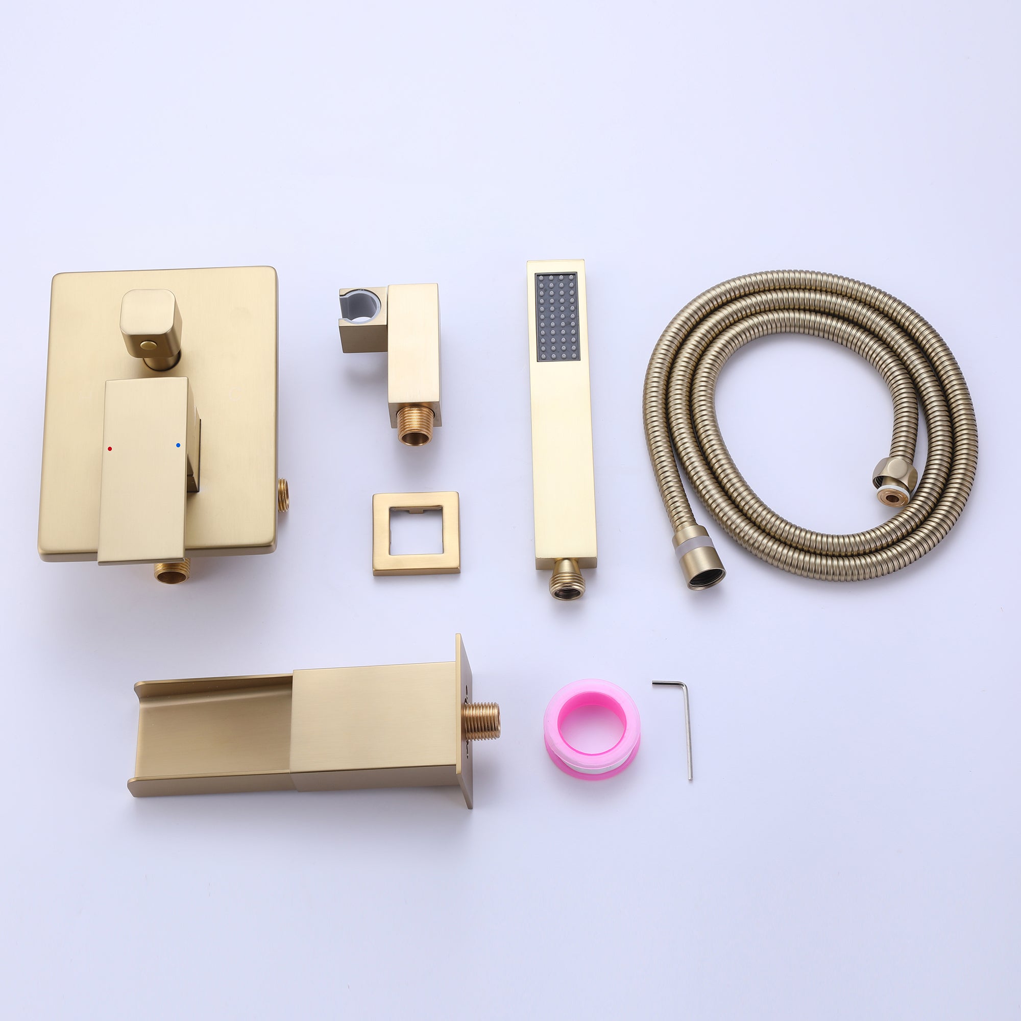 Single-Handle Wall Mount Tub Faucet with Hand Shower in Matte Black/Brushed Gold(Valve Included)