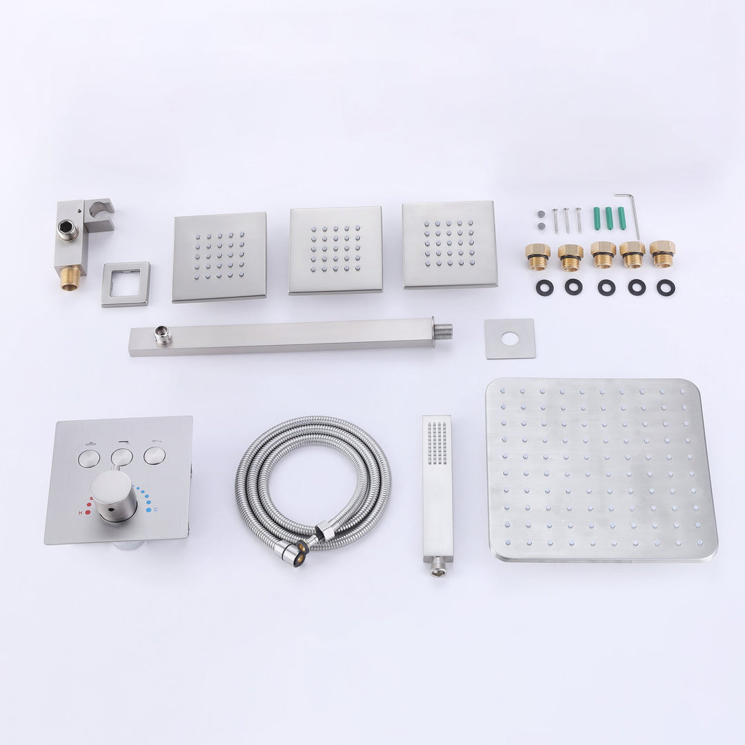 10 inch Thermostatic Rainfall Shower System With 3 PCS Body Jets Mixer Set