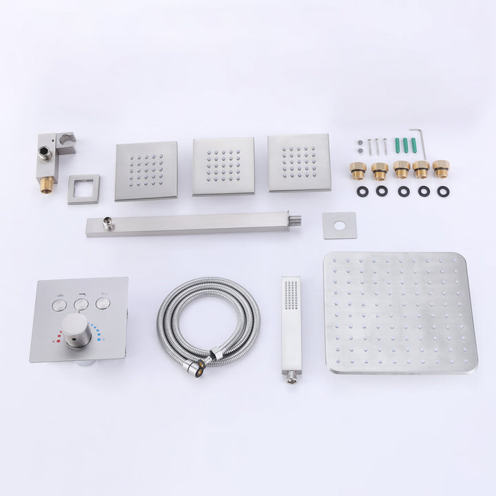10 inch Thermostatic Rainfall Shower System With 3 PCS Body Jets Mixer Set