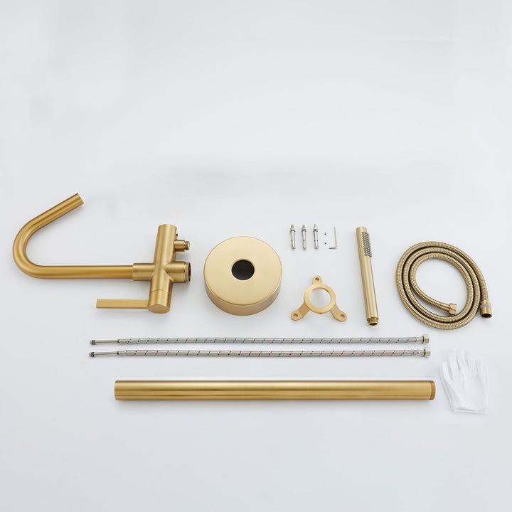 Floor Mounted Freestanding Golden Bathtub Faucet With High-Arc Spout