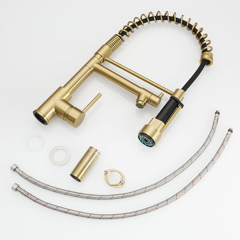 Touchless Deck Mount Single Handle Pull Down Spraye Kitchen Faucet in Brushed Gold