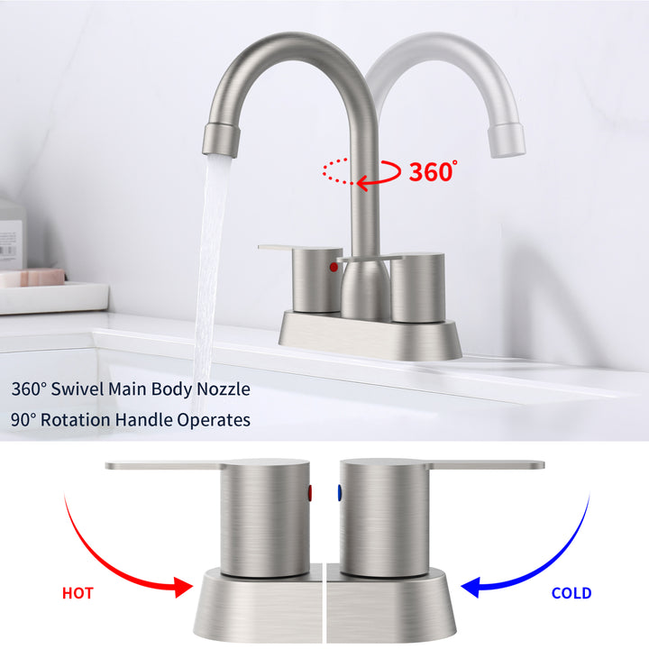 2 Handles Centerset Faucet 2-handle Bathroom Sink Faucet with Drain Assembly for 3 Hole