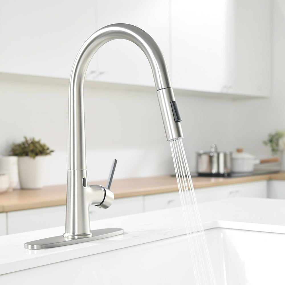 Touchless Pull Down Kitchen Faucet with AC Adapter and Deck Plate