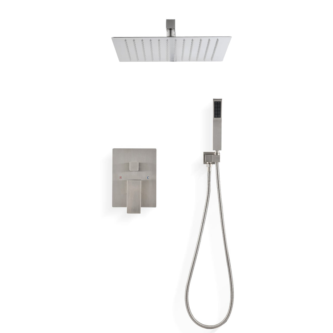 WELLFOR 16-in Ceiling Mounted Shower System Matte Black Built-In Shower  Faucet System with 2-way Diverter Valve Included