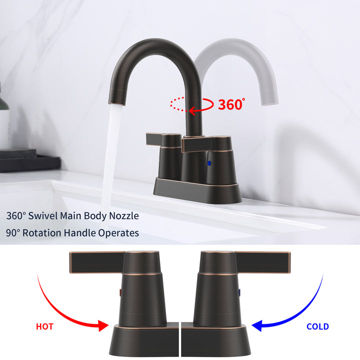 2-Handle 360 Degree High Arc Swivel Spout Centerset 3 Holes Lavatory  Bathroom Sink Faucet