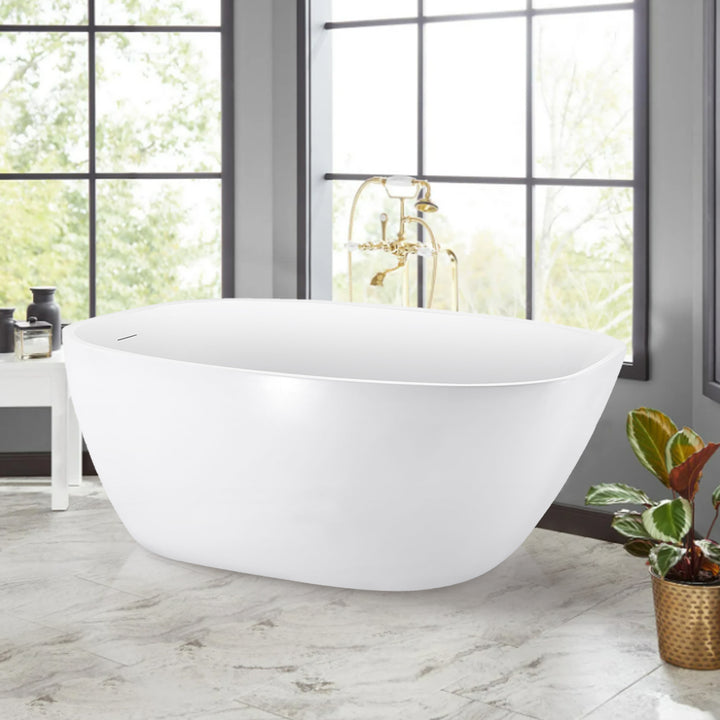 59" White Acrylic Freestanding Soaking Bathtub