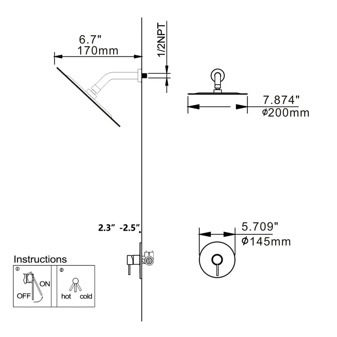 Golden Brushed Built-In Shower System With Rough-in Valve