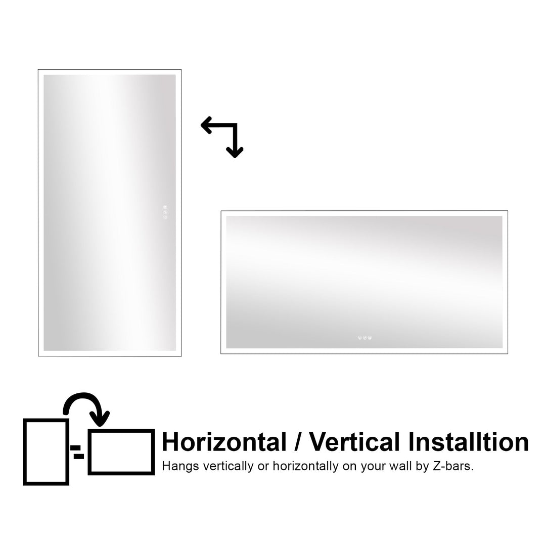 72 in. W x 36 in. H Rectangular Framed LED Light Wall Vertical/Horizontal Bathroom Vanity Mirror