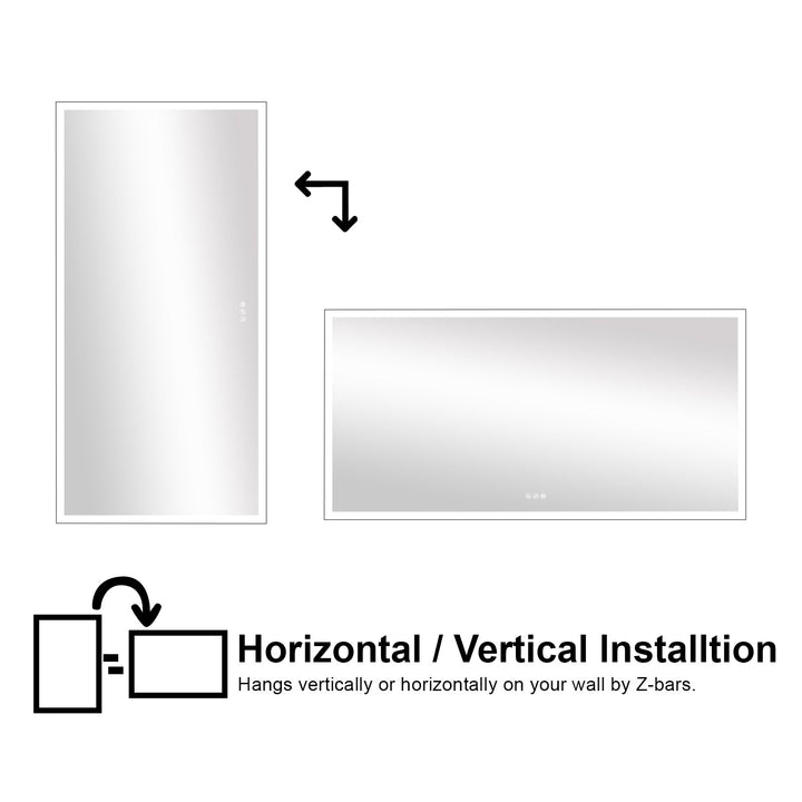 72 in. W x 36 in. H Rectangular Framed LED Light Wall Vertical/Horizontal Bathroom Vanity Mirror