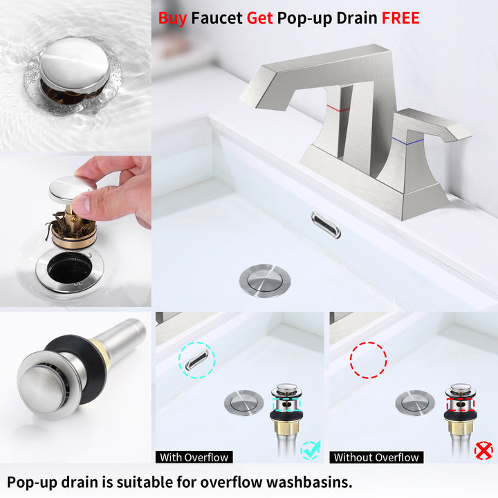 2-Handle Heavy Duty Bathroom Faucet with Drain and Supply Kits, Modern Style Lavatory Deck Mounted Faucet