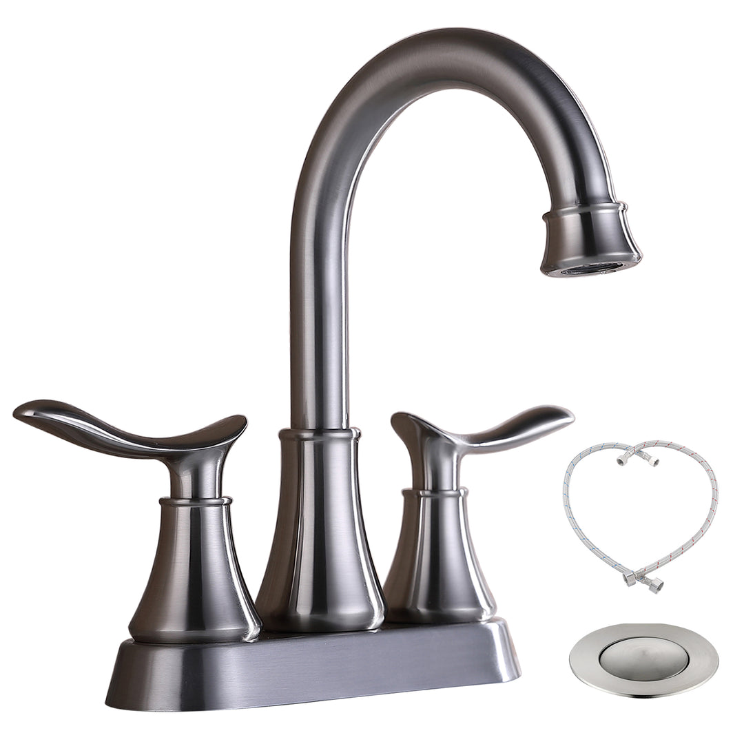 2-Handle 4-Inch Bathroom Vanity Sink Faucets with Pop-up Drain and Supply Hoses