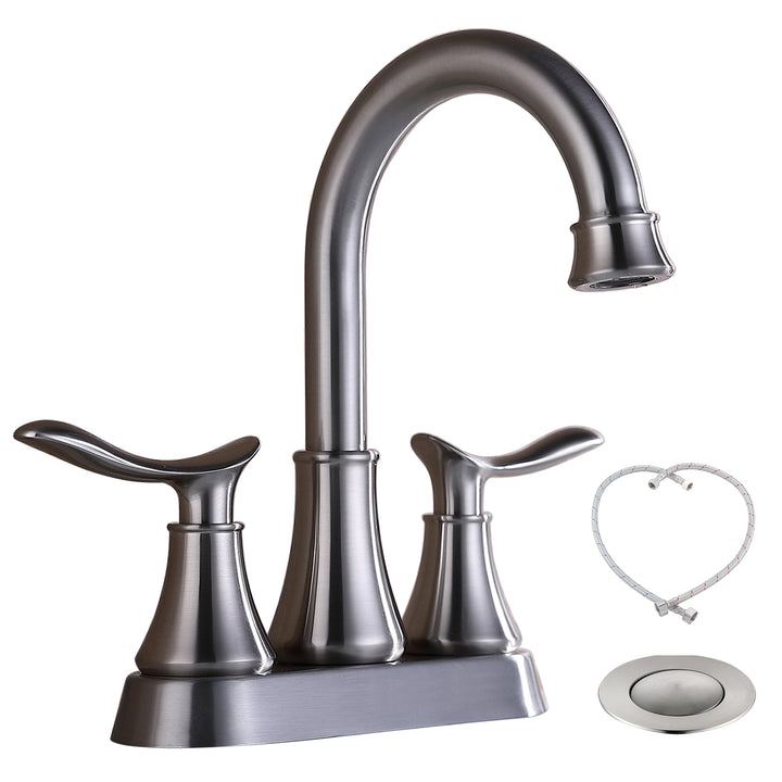 2-Handle 4-Inch Bathroom Vanity Sink Faucets with Pop-up Drain and Supply Hoses