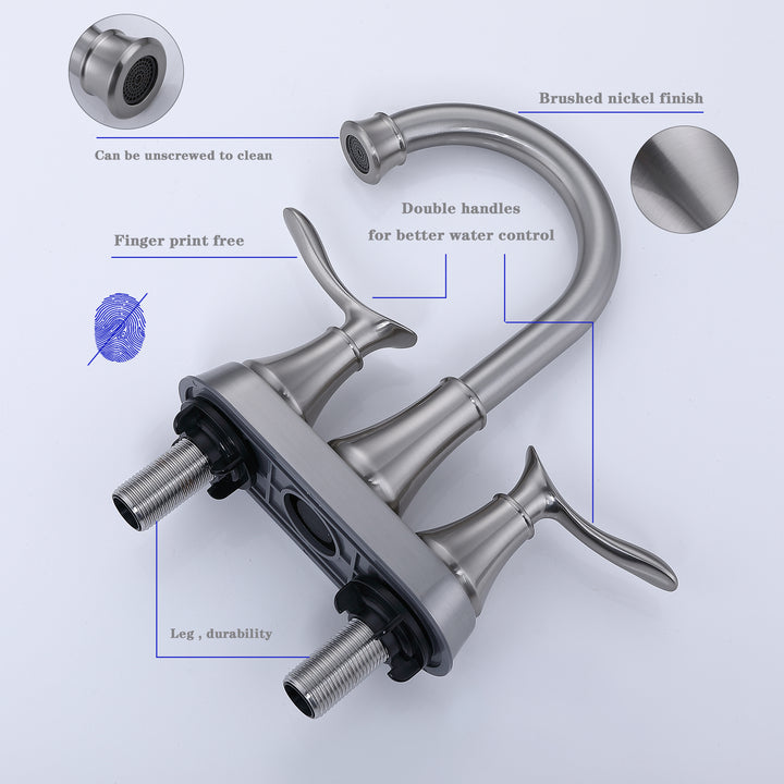 2-Handle 4-Inch Bathroom Vanity Sink Faucets with Pop-up Drain and Supply Hoses