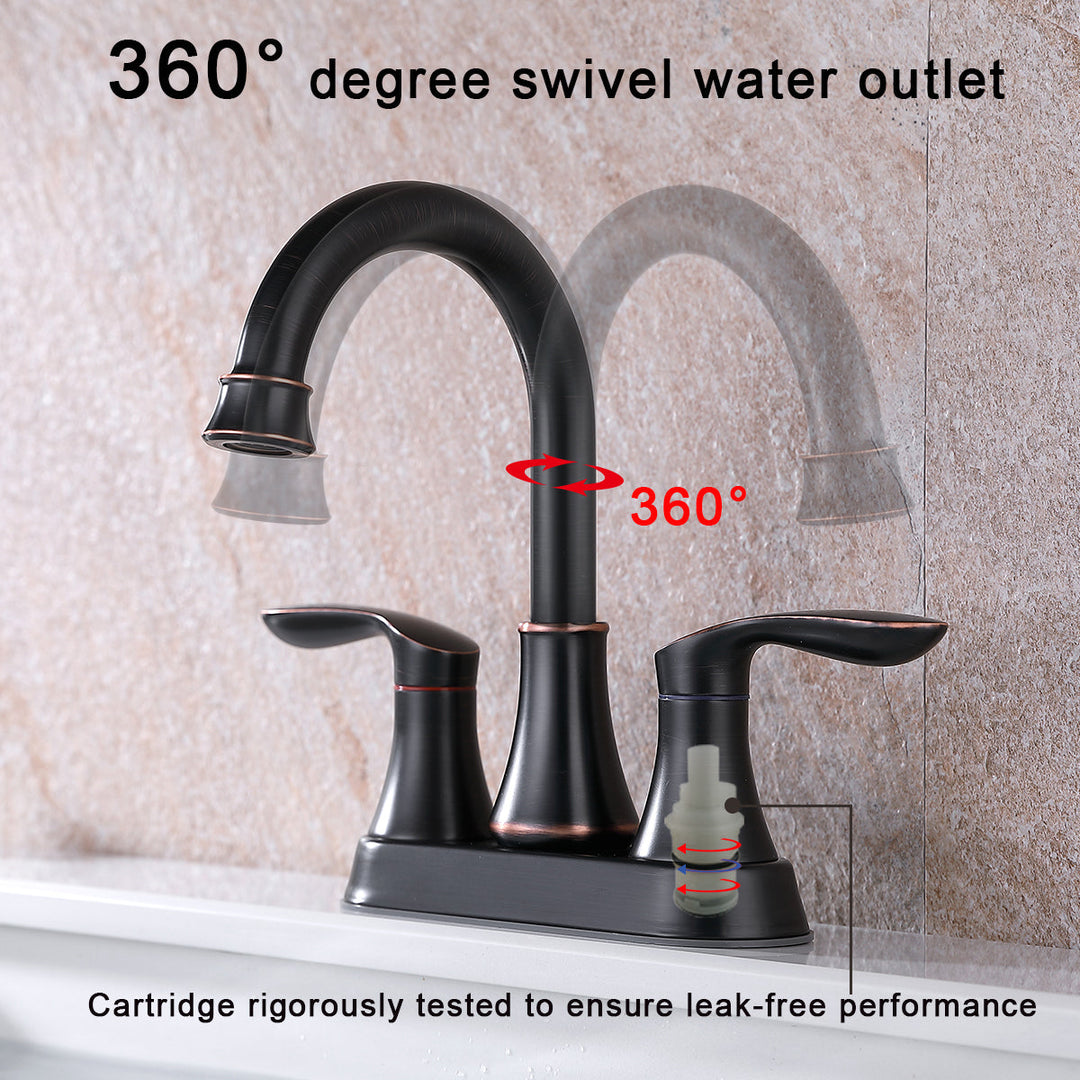 4 in. Centerset Double Handle High Arc Bathroom Faucet with Drain Kit Included