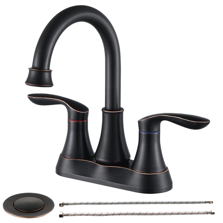 4 in. Centerset Double Handle Bathroom Faucet with Drain Kit Included and Supply Line