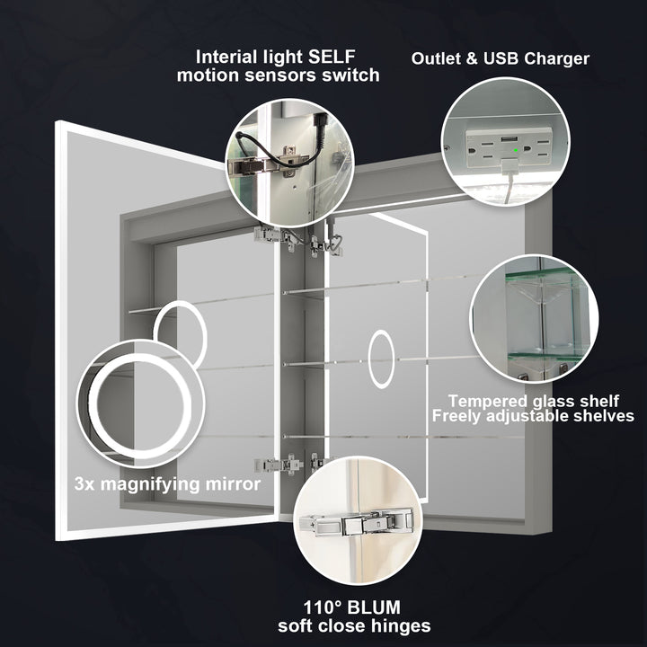 20 in. x 30 in. Rectangular Recessed/Surface Mount Left Medicine Cabinet with Mirror and LED Light
