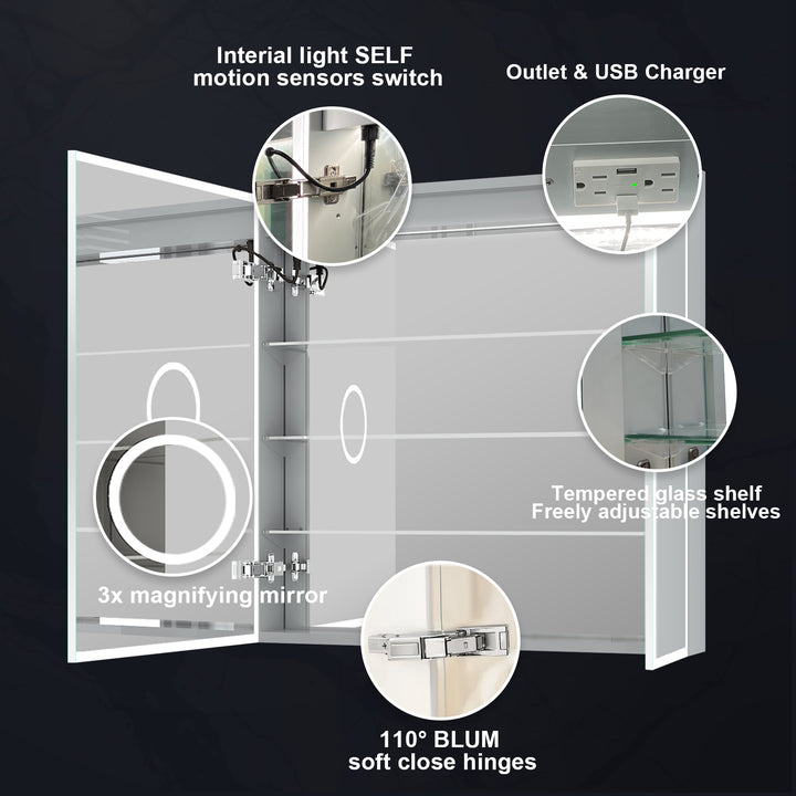 36 in. x 30 in. Rectangular Recessed/Surface Mount Medicine Cabinet with Mirror and LED Light