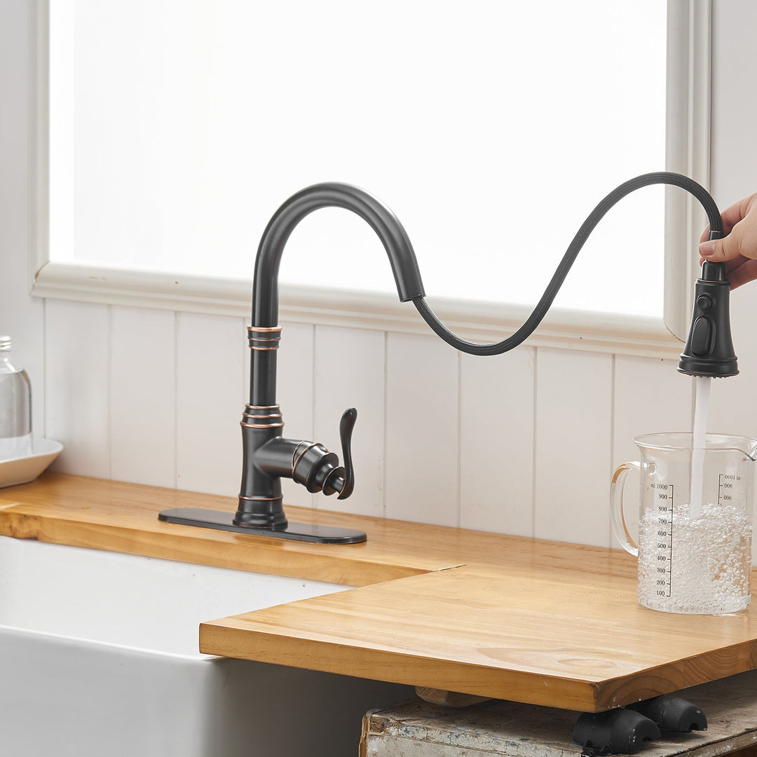 Single-Handle Pull-Down Sprayer 3 Spray High Arc Kitchen Faucet With Deck Plate