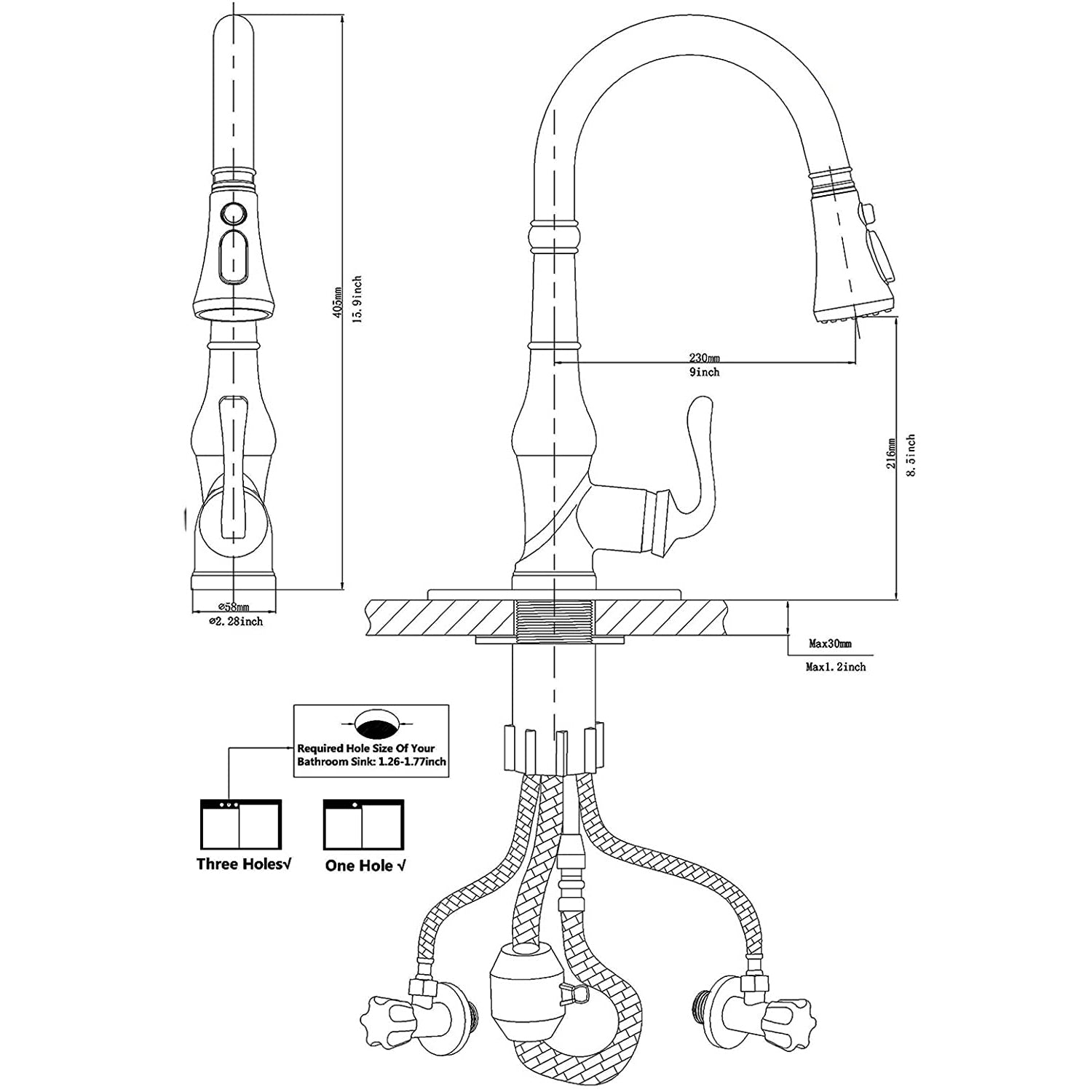 Single Handle Pull Down Spray Kitchen Faucet Structure