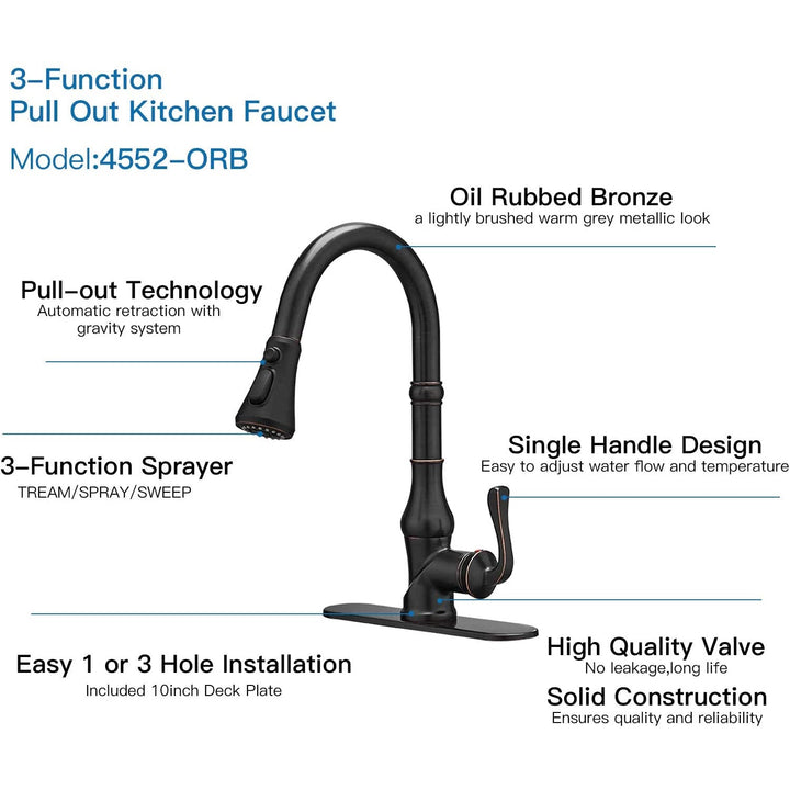 Single Handle Pull Down 3 Spray Kitchen Faucet with Deck Plate