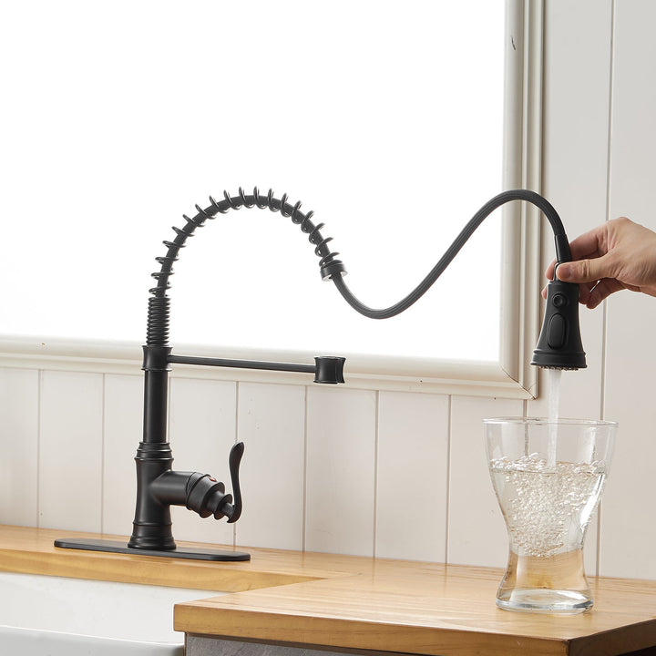 Single-Handle Pull-Down Sprayer 3 Spray Kitchen Faucet With Deck Plate