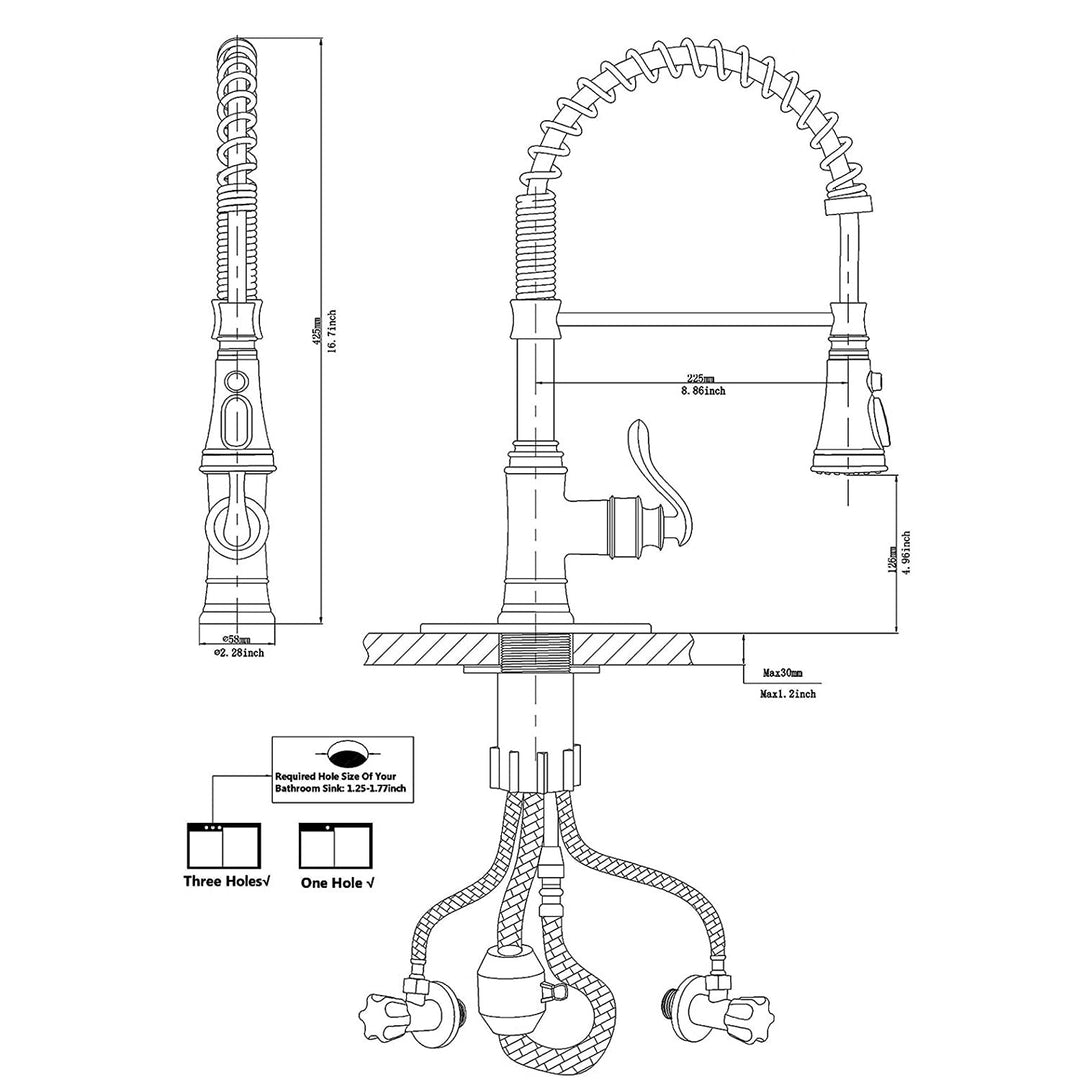 Single-Handle Pull-Down Sprayer 3 Spray Kitchen Faucet With Deck Plate