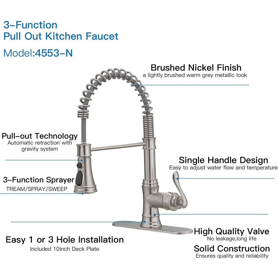 Single-Handle Pull-Down Sprayer 3 Spray Kitchen Faucet With Deck Plate