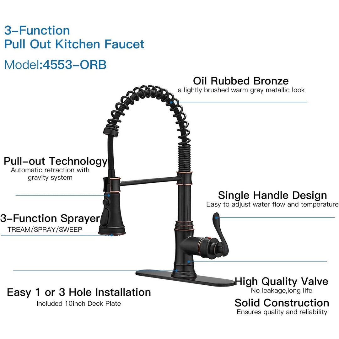 Single-Handle Pull-Down Sprayer 3 Spray Kitchen Faucet With Deck Plate